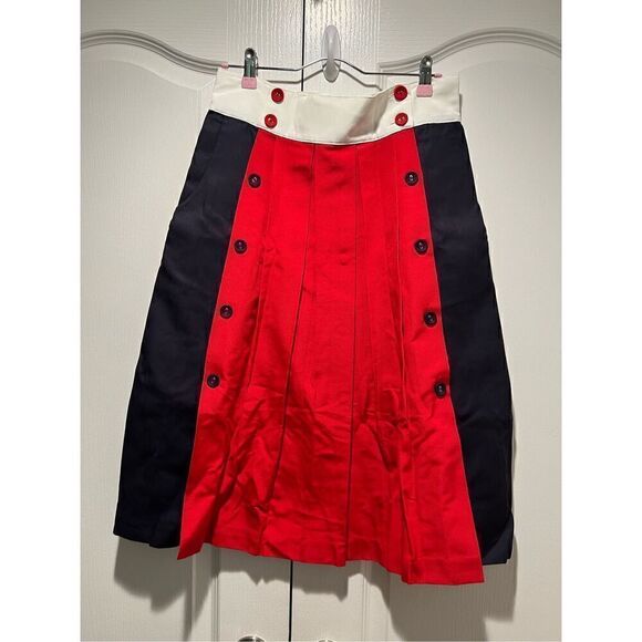 Katharine Kidd- Colorblock Button Detail pleated Midi Skirt size 10 NWT$335 - Picture 3 of 6